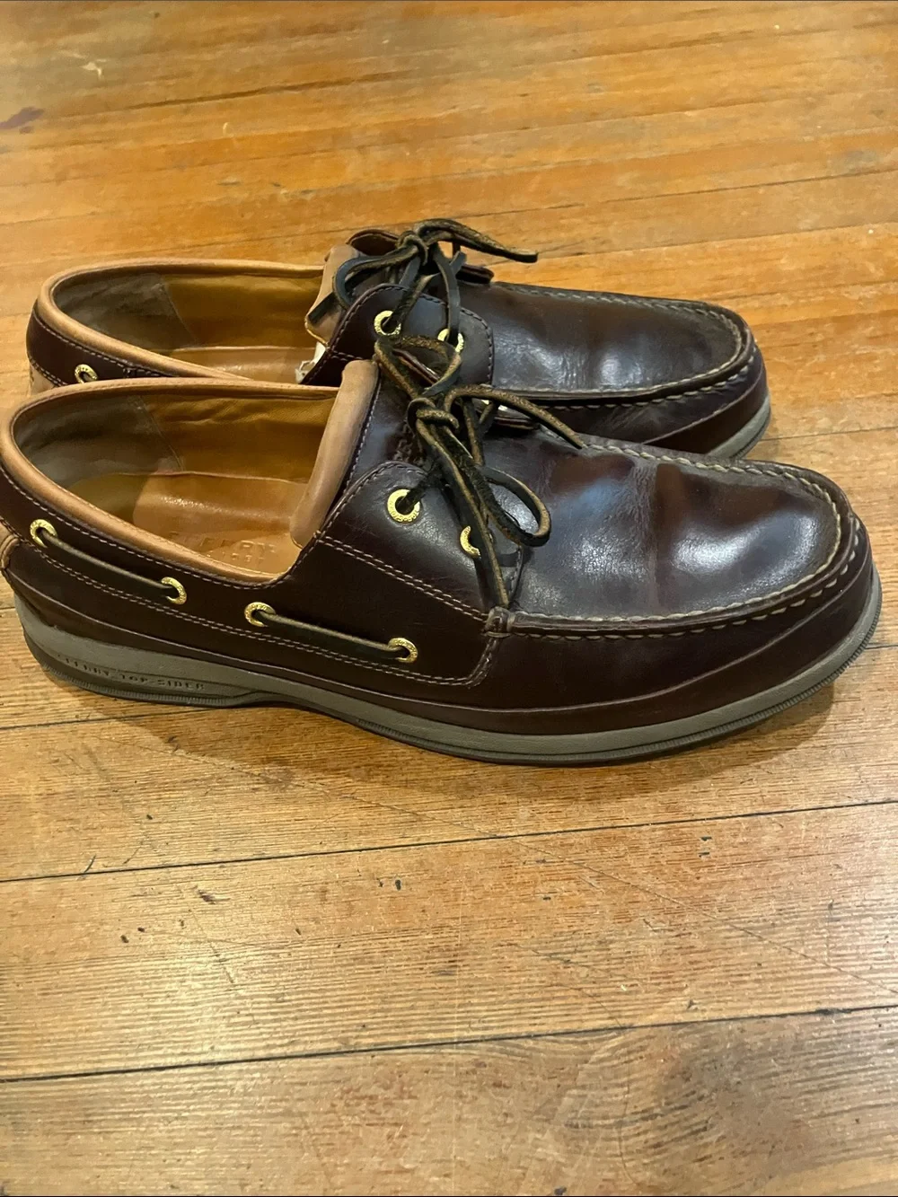 Sperry Men's Dark Brown Leather Boat Shoes with Gold Eyelets